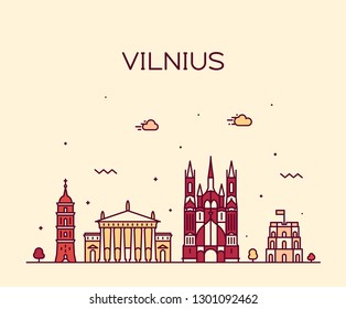 Vilnius skyline, Lithuania. Trendy vector illustration, linear style