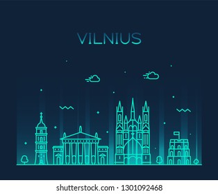 Vilnius skyline, Lithuania. Trendy vector illustration, linear style