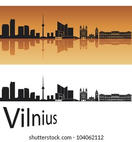 Vilnius skyline in orange background in editable vector file