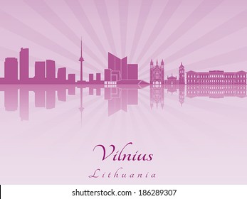 Vilnius skyline in purple radiant orchid in editable vector file