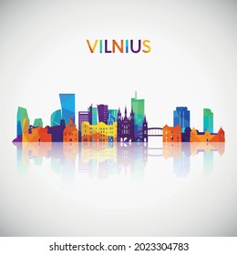 Vilnius skyline silhouette in colorful geometric style. Symbol for your design. Vector illustration.