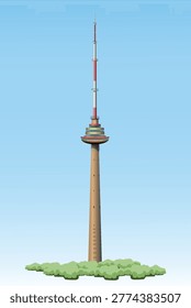 Vilnius TV tower on the background of the blue sky. Vector art illustration
