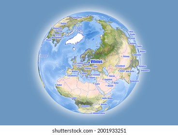 Vilnius-Lithuania is shown on vector globe map. The map shows Vilnius-Lithuania 's location in the world.