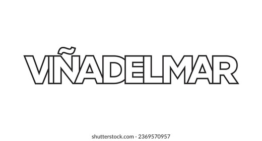 Vina del Mar in the Chile emblem for print and web. Design features geometric style, vector illustration with bold typography in modern font. Graphic slogan lettering isolated on white background.