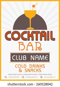 Vinatge menu card design of Cocktail Bar for club, pub and night beer party.