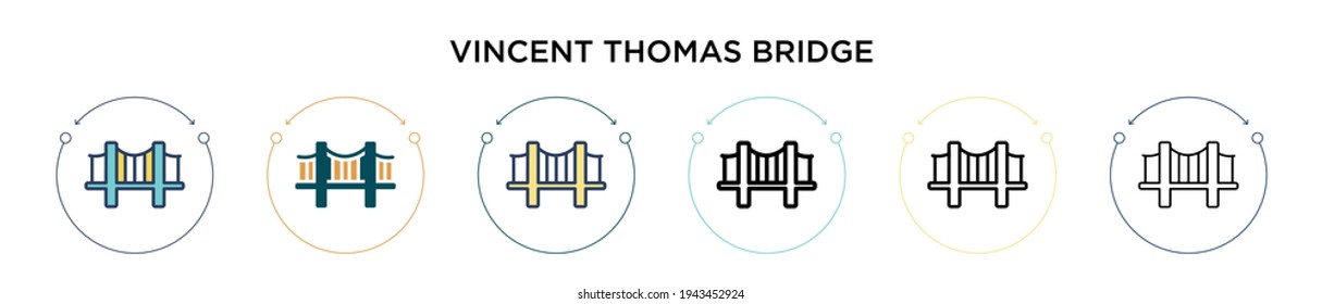 Vincent thomas bridge icon in filled, thin line, outline and stroke style. Vector illustration of two colored and black vincent thomas bridge vector icons designs can be used for mobile, ui, web