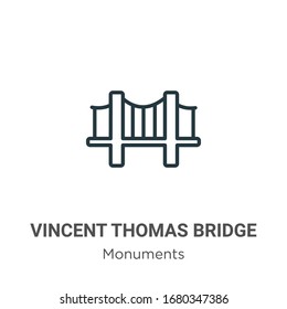 Vincent thomas bridge outline vector icon. Thin line black vincent thomas bridge icon, flat vector simple element illustration from editable monuments concept isolated stroke on white background