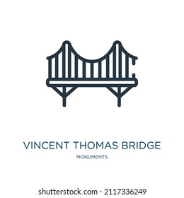 Vincent Thomas überbrücken dünne Linie Symbol. Denkmäler, Engel lineare Symbole aus Denkmälern Konzept isolierte Umriss-Zeichen. Vektorgrafik-Symbol-Element für Webdesign und Apps.