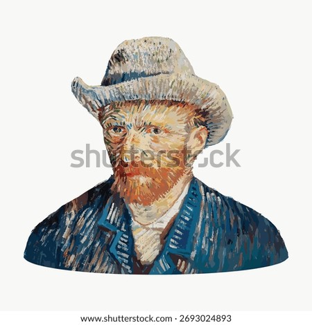 Vincent van Gogh self portrait. Vintage artwork of and by Vincent van Gogh. Self portrait of van Gogh. Vintage art illustration vector.