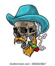 Vincent Van Gogh Skull Smoking Weed Illustration Vector Art