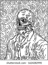 Vincent van Gogh skull tattoo vector black and white V2