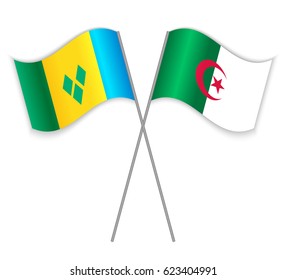 Vincentian and Algerian crossed flags. Saint Vincent and the Grenadines combined with Algeria isolated on white. Language learning, international business or travel concept.