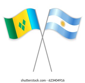 Vincentian and Argentine crossed flags. Saint Vincent and the Grenadines combined with Argentina isolated on white. Language learning, international business or travel concept.