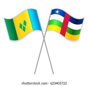 Vincentian and Central African crossed flags. Saint Vincent and the Grenadines combined with Central African Republic isolated on white. Language learning, international business or travel concept.
