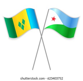 Vincentian and Djiboutian crossed flags. Saint Vincent and the Grenadines combined with Djibouti isolated on white. Language learning, international business or travel concept.