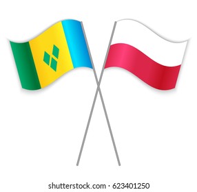 Vincentian and Polish crossed flags. Saint Vincent and the Grenadines combined with Poland isolated on white. Language learning, international business or travel concept.