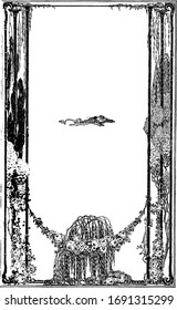 Vine Border have fruit vine in the bottom of this picture, vintage line drawing or engraving illustration.