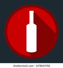 Vine bottle icon. White icon with shadow on round red button at dark cyan background. Illustration.