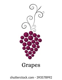 Vine with bunch of grapes. Logo for winery, wine store, wine menu. Round purple grapes. Healthy eating. Vitamins for health. Vector illustration.