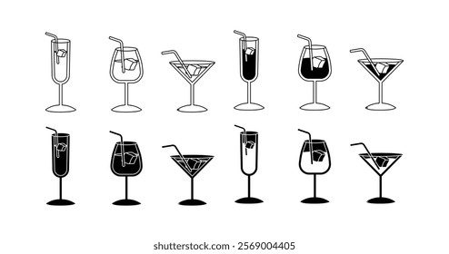 Vine cup set icons. Linear and silhouette style. Vector icons.