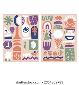 Vine and desserts theme modern art posters, vector hand drawn art