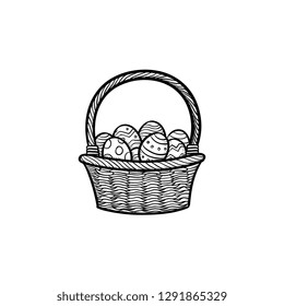 Vine Easter basket with coloured eggs hand drawn outline doodle icon. Easter holidays concept vector sketch illustration for print, web, mobile and infographics isolated on white background.