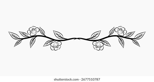 Ilustración gráfica de arte de línea divisor de flor de vid