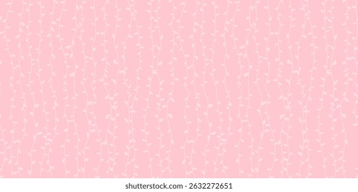 Vine Foliage Silhouettes Vector Seamless Pattern. Pink and White Abstract Floral Print.