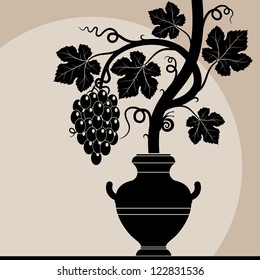 Vine. Grape vine in a vase. Silhouette vine. Vector illustration.