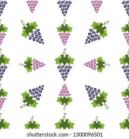 Vine grapes fruit color vector plain seamless pattern. Simplified retro illustration. Wrapping scrapbook paper background.Childish style bright garden. Element for design, wallpaper, fabric printing.