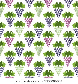 Vine grapes fruit color vector plain seamless pattern. Simplified retro illustration. Wrapping scrapbook paper background.Childish style bright garden. Element for design, wallpaper, fabric printing.