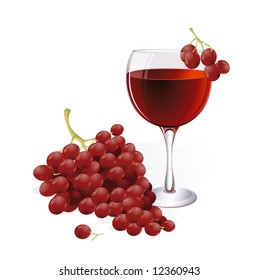 Vino y uvas. Vector. No se utilizan mezclas ni mallas de degradado.
