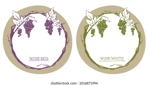 Vine label with grapes / Vector illustration, set floral design element