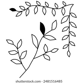 Vine leaf drawing It is a black leaf pattern on a white background. There are many leaves, white and black, used as designs in various events. or make a cloth pattern