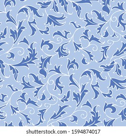 Vine and leaves in classic blue with white outline