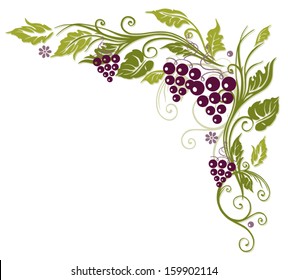 Vine Leaves With Grapes, Colorful Autumn Border