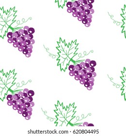 Vine with leaves and grapes seamless pattern embroidery stitches imitation. Embroidery vector background for printing on fabric, paper for scrapbook, gift wrap and wallpapers.