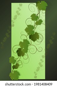 A vine with leaves on a green background. Abstract background.