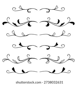 Vine Line Divider Hand Drawn for Text Layout Separator Decoration Set. Vector Illustration