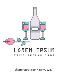 Vine logo icon flat. Restaurant. Menu vine. Flat design. Symbol for winemaker, liquor store, winery. Romantic evening. Logo of romantic dinner