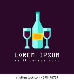 Vine logo icon flat. Restaurant. Menu vine. Flat design. Symbol for winemaker, liquor store, winery. Romantic evening. Logo of romantic dinner