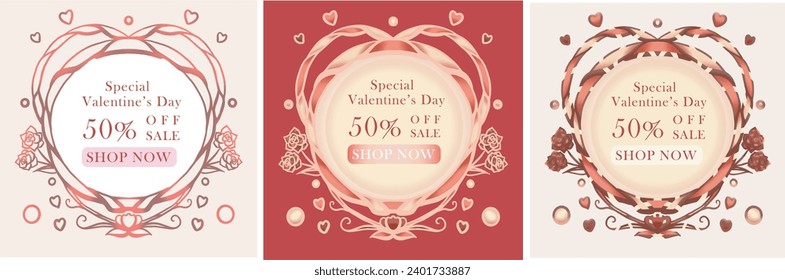 Vine Pink and Red Heart shape background or banner for advertising or wedding card Squre size