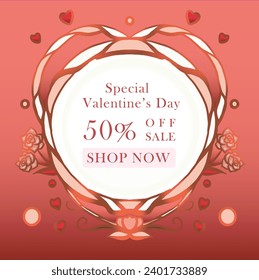 Vine Pink and Red Heart shape background or banner for advertising or wedding card Squre size