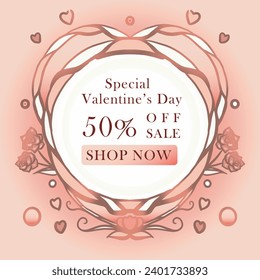 Vine Pink and Red Heart shape background or banner for advertising or wedding card Squre size