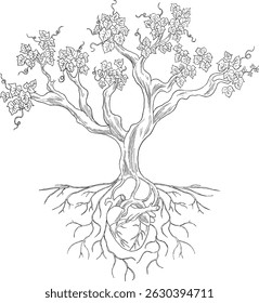 vine plant and heart symbolic logo illustration
