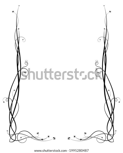 vine vine stretching upward frame ornament. sketch\
doodle style image