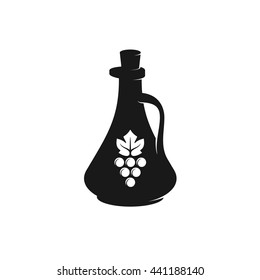 Vinegar bottle black silhouette with grape berries and leaf symbols.