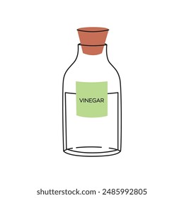 Vinegar in the bottle. Eco-friendly cleaner. Flat vector illustration of homemade green cleaner ingredients. Green housework stuff. Zero waste housekeeping concept.