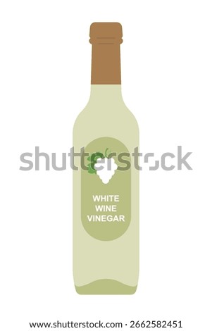 Vinegar bottle with grape icon on the label. Simple illustration, stock flat vector, isolated.