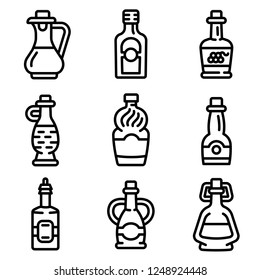 Vinegar bottle icon set. Outline set of vinegar bottle vector icon for web design isolated on white background